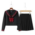 KYATON Skirt Black College Style Student School Uniform Jk Uniform Girl Sailor Suit Skirts-long Sleeve Set-m