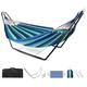 Hammock with Stand, Double Cotton Hammock with Space-Saving Steel, Adjustable Stand and Large Carrying bags, 2 x White Ropes,2 x Hook for Child Adults to Outdoor Garden/Travel/Hiking