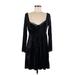 Free People Casual Dress - A-Line Plunge 3/4 sleeves: Black Print Dresses - Women's Size Medium