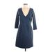 HD in Paris Casual Dress - A-Line V-Neck 3/4 sleeves: Blue Polka Dots Dresses - Women's Size Medium