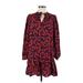 Ann Taylor LOFT Casual Dress - Mini Tie Neck Long sleeves: Red Floral Dresses - Women's Size Large