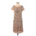 Catherine Malandrino Casual Dress - Sheath Scoop Neck Short sleeves: Tan Print Dresses - Women's Size 4