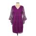 Alfani Cocktail Dress - Mini V-Neck 3/4 sleeves: Purple Print Dresses - Women's Size 6 Petite