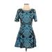 R&B Collection Casual Dress - A-Line Scoop Neck Short sleeves: Blue Dresses - Women's Size Small