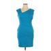 London Times Casual Dress - Mini V-Neck Sleeveless: Blue Solid Dresses - Women's Size 14 Petite