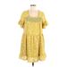 Entro Casual Dress - Mini Square Short sleeves: Yellow Polka Dots Dresses - Women's Size Medium