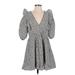 H&M Casual Dress - A-Line V-Neck 3/4 sleeves: Gray Dresses - Women's Size Small