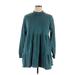 Wild Fable Casual Dress - Mini High Neck Long sleeves: Teal Print Dresses - Women's Size X-Large