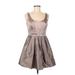 Adrianna Papell Cocktail Dress - Party: Gray Brocade Dresses - Women's Size 8