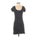 H&M Casual Dress - Mini Scoop Neck Short Sleeve: Black Stripes Dresses - Women's Size Small