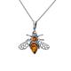 AMBEDORA Women's Bee 2 Necklace with Amber, Oxidised Sterling Silver, Baltic Amber in Cognac Colour, Silver Pendant with Chain