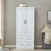 Stufurhome Solid Wood Armoire wardrobe, 2 Drawers, Bedroom Armoire, 74" H x 31.4" W x 20.5" D - 74*31.5*20.5inch