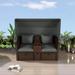 2-Seater Outdoor Patio Daybed Outdoor Double Daybed Outdoor Loveseat Sofa Set with Foldable Awning and Cushions for Garden