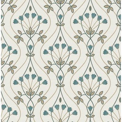 A-Street Prints Dard Teal Tulip Ogee Wallpaper - N/A