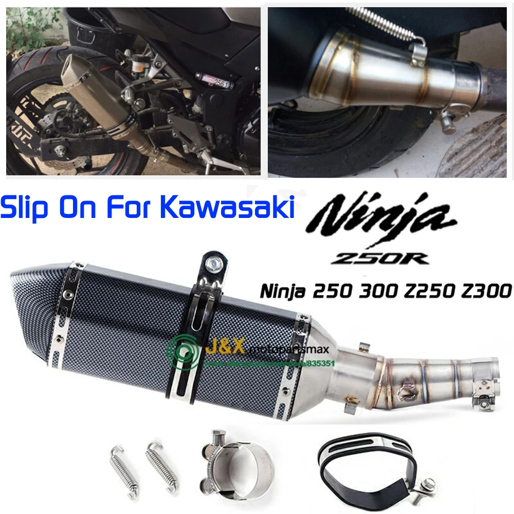 Slip On per Kawasaki Z250 2008-2015 Ninja 300 2013-2016 Ninja 250R 2008-2012 Ninja250R Ninja300 tubo centrale di scarico moto