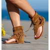 2023 Sommer Böhmen flache Tanga Gladiator Sandalen Frauen Flip Flops Vintage Frauen Schuhe Frau Strand flache Sandalen Größe 35-43