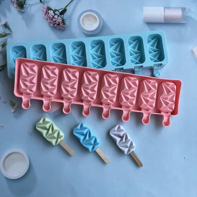 8-Loch-Diamant-Eis am Stiel-Silikonform für Schokolade, Süßigkeiten, Gelee, Eis, Herstellung von Kuchen, Backen, Set, Eiswürfel, DIY, Party, Snack, Geschenk Image