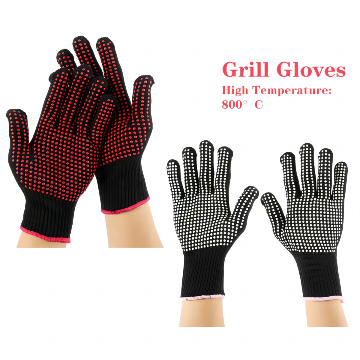 Grillhandschuhe, hitzebeständiger Ofenhandschuh, hitzebeständige rutschfeste Grillhandschuhe aus Polyester-Baumwolle, geeignet zum Backen, Grillen, Fritteusen, Kochen Image