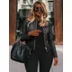 LW Plus Size Street Faux Leather Zipper Design Blazer Jacket 2024 Solid Color Mandarin Collar Coats