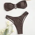 Sexy Brown U Neck Bandeau Bikinis Set Femme Swimwear Women Swimsuit High Cut Leg Bathing Suit Bikini