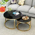 Tempered Glass Round Coffee Table for Living Room 2 in 1 Combination Cafe Table Easy Assembly Center