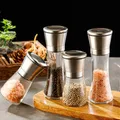 Salt Pepper Grinder Set Stainless Steel Pepper Mill and Salt Grinder 6 Oz Glass Tall Body 5 Oz