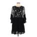 Umgee Casual Dress - A-Line High Neck 3/4 sleeves: Black Dresses - Women's Size Medium