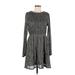 Xhilaration Casual Dress - A-Line High Neck Long Sleeve: Gray Dresses - Women's Size Medium