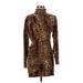 Ronny Kobo Casual Dress - Mini High Neck Long sleeves: Brown Leopard Print Dresses - Women's Size Medium