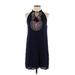 THML Casual Dress - Mini Tie Neck Sleeveless: Blue Solid Dresses - Women's Size Small