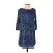 Cupcakes & Cashmere Casual Dress - Mini Crew Neck 3/4 sleeves: Blue Dresses - Women's Size X-Small