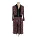 Nine West Casual Dress - A-Line V-Neck 3/4 sleeves: Burgundy Color Block Dresses - Women's Size 12