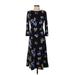 Talbots Casual Dress - Midi Crew Neck 3/4 sleeves: Blue Floral Dresses - Women's Size 2 Petite