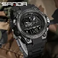 SANDA-Montre à quartz analogique de luxe pour homme style G sport militaire numérique LED