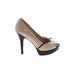Enzo Angiolini Heels: Slip On Stilleto Cocktail Tan Solid Shoes - Women's Size 7 1/2 - Peep Toe