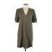 Ann Taylor LOFT Casual Dress - Mini V-Neck Short sleeves: Green Print Dresses - Women's Size Medium