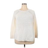 Ann Taylor LOFT Pullover Sweater: Ivory Grid Tops - Women's Size 14 Plus