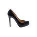 Christian Louboutin Heels: Slip On Platform Cocktail Party Black Solid Shoes - Women's Size 38.5 - Round Toe