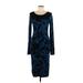 Long Tall Sally Casual Dress - Sheath Scoop Neck Long sleeves: Blue Floral Dresses - Women's Size 10