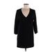 Chico's Casual Dress - Shift Plunge 3/4 sleeves: Black Solid Dresses - Women's Size Medium Plus