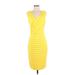 Adrianna Papell Cocktail Dress - Midi V Neck Sleeveless: Yellow Solid Dresses - Women's Size 6