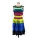 Tahari by ASL Casual Dress - A-Line Crew Neck Sleeveless: Blue Stripes Dresses - Women's Size 10