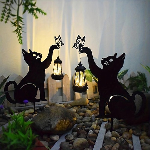 1/2 pz lampada da giardino solare a led per esterni gatto nero per la decorazione del giardino da giardino halloween natale capodanno festa di nozze lampada da percorso solare lampada da gatto in ferro nero impermeabile