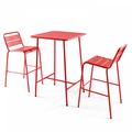 Tavolo da bar e 2 sgabelli alti in metallo arancione Set tnsemble - Rosso