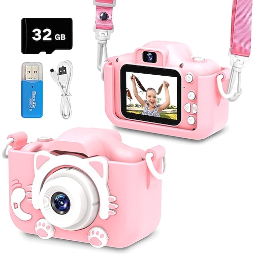 Kinder-Selfie-Kamera - Geburtstagsgeschenke für Mädchen und Jungen Tragbares Spielzeug für 6-12-Jährige - Kinder-Selfie-Kamera Anti-Drop 20.0MP Dual-Video-Camcorder - 2,0 Zoll Bildschirm SD-Karte Image