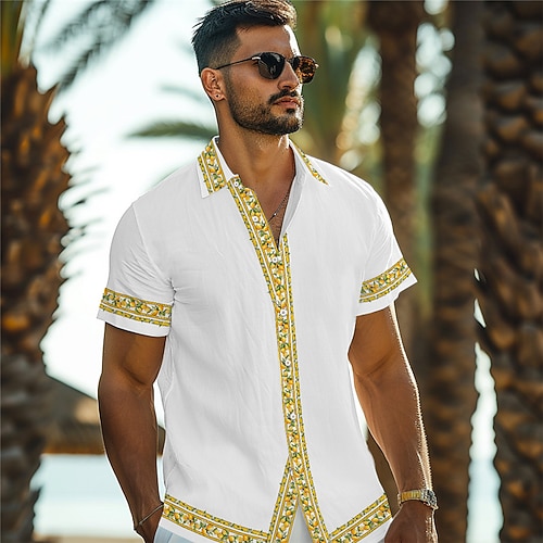 Herren Zitronengelb Hemd Hawaiihemd Sommerhemd Aloha-Shirt Kurzarm Hemd Umlegekragen Urlaub Hawaiianisch Outdoor Urlaub Hawaiianisch Schwarz Weiß Rosa S M L Image