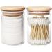 CHUNTIAN 2 Pcs 10 oz Glass Cotton Swabs Holder with Wood Lids Bathroom Storage Organizer Apothecary Jars Dispenser Cotton Pads Canister