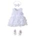 EHQJNJ Baby Girl Clothes 6-9 Months Baby Girls Spring Summer Print Ruffle Sleeveless Princess Dress Shoes Headbands 3Pc Clothing White Pattern Baby Outfit Short Sleeve