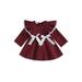 Eyicmarn Toddler Girl Christmas Dress Contrast Color Flying Sleeve Round Neck A-Line Dress with Bowknot Decoration