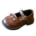 Fashion Spring And Summer Children Casual Shoes Girls Flat Sole Thick Sole Solid Bowknot Buckle Party Dress Shoes Brown 2 Years-2.5 Years